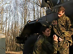 Jose and Micky are swing hard and fully at attention for this military-themed mammoth, as first timer Mickey gets his first taste of thick cock from h