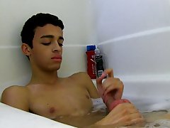 He soaps up amongst the bubbles, rubbing his smooth body and pink, hard cock gay socks twink at Boy Crush!