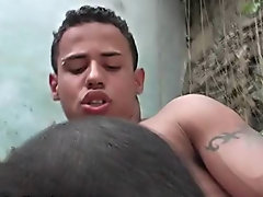 Clive sucked on Jakes cock hot men fucking outdoors