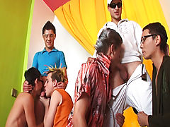 Group pissing guys and group sex gay guys at Crazy Party Boys
