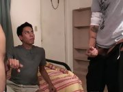 Twink seduced and stripped by older gay porn and twinks in a store fitting room 