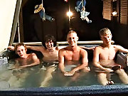 We got 4 boys: Tanner, Dakota, Tommy, and Josh all in the hot tub, ready to fill up it one chaos of a party gient gay group orgy