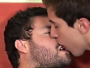  See the sweet twink mouth the tip of this fat Latin cock and have the burly sausage up his tight little love hole gay boys first gay sex